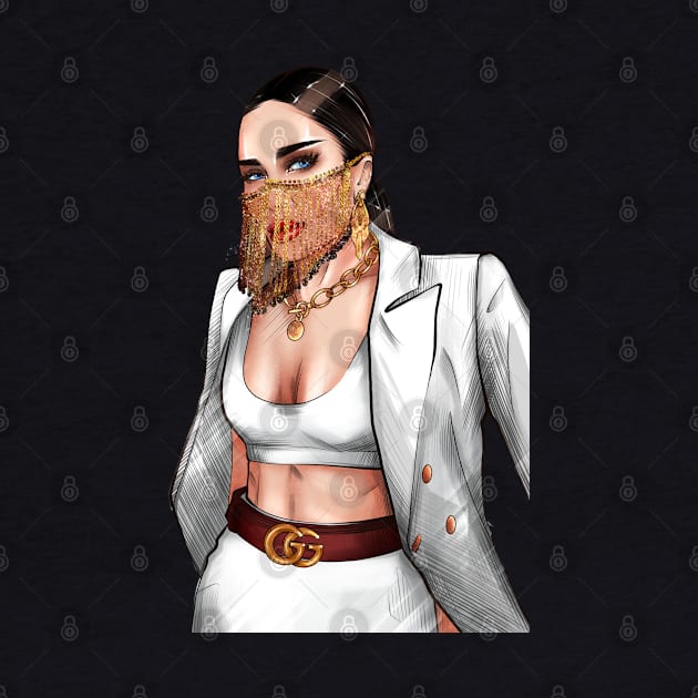 Business woman in a white jacket and a gold mask by ArctiumStudio